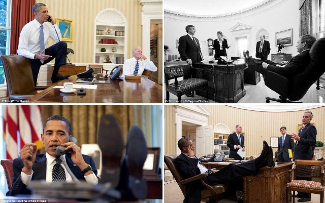 Gaya Presiden Obama Pimpin Rapat di Ruang Kerjanya